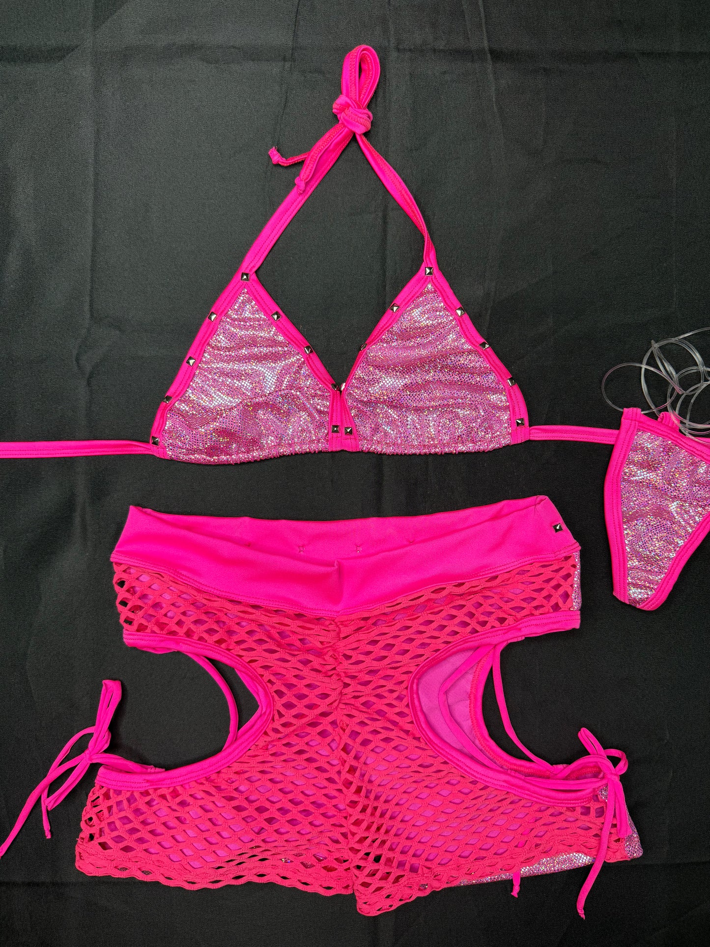 Metallic Hot Pink/Hot Pink Two-Piece Shorts Lingerie Outfit