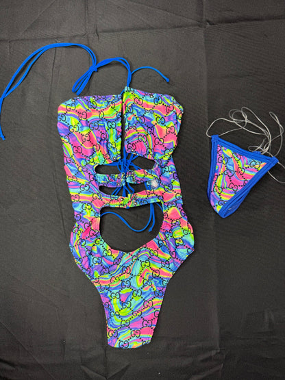 Designer Tie-Dye Spandex One-Piece Lingerie Outfit