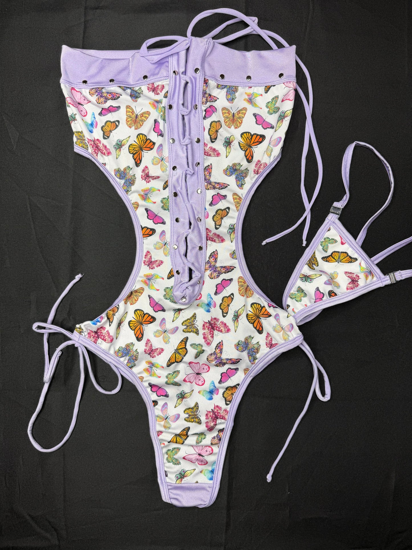 Butterfly/Lavender Spandex One-Piece Lingerie Outfit