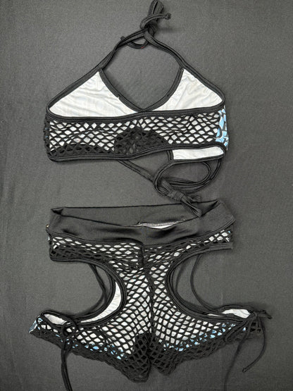Baby Blue/Black Designer Sports Bra/Shorts Two-Piece Lingerie Outfit