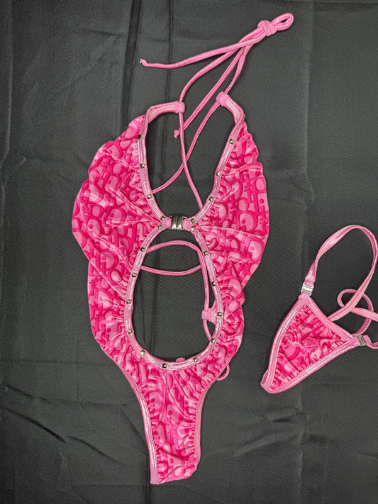 Hot Pink Designer VELVET One-Piece Lingerie Outfit