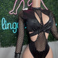 Black Fishnet Spandex Romper Lingerie Outfit