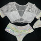 White/White Reflective Spandex/Fishnet Short Sleeve/Shorts Two-Piece Lingerie Outfit