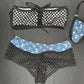Designer Denim/Black Fishnet Tube Top/Shorts Two-Piece Lingerie Outfit