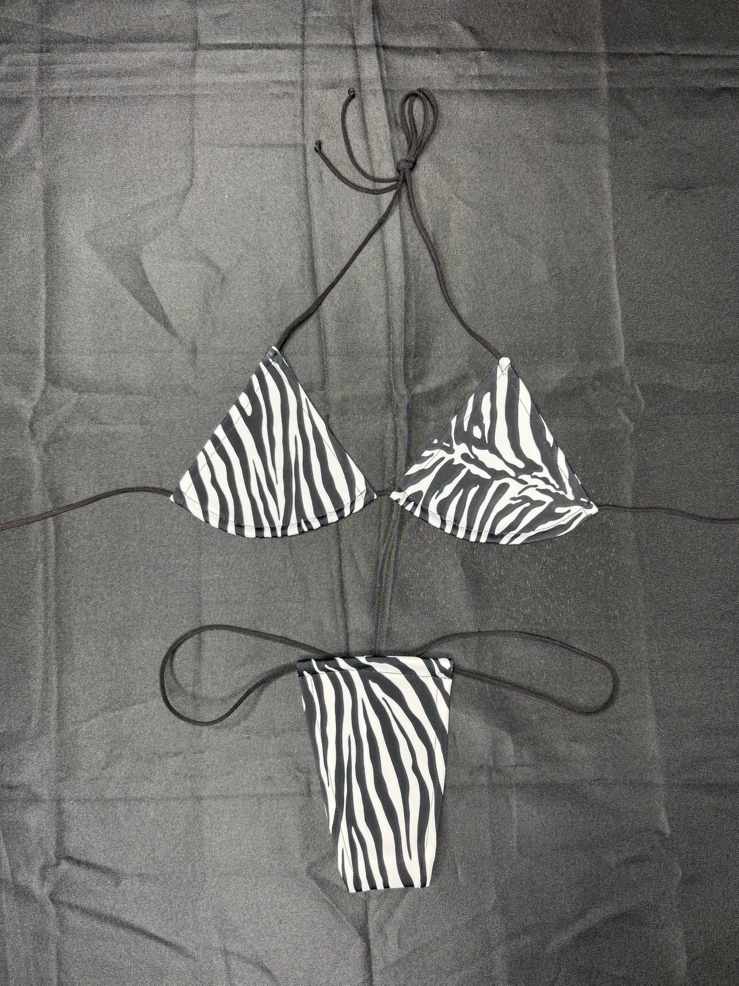 Zebra Animal Print White/Black Spandex Micro Bikini Lingerie Outfit