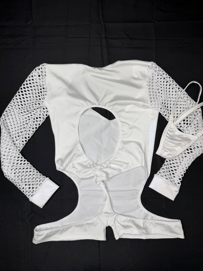 Metallic White/White Spandex Romper Lingerie Outfit