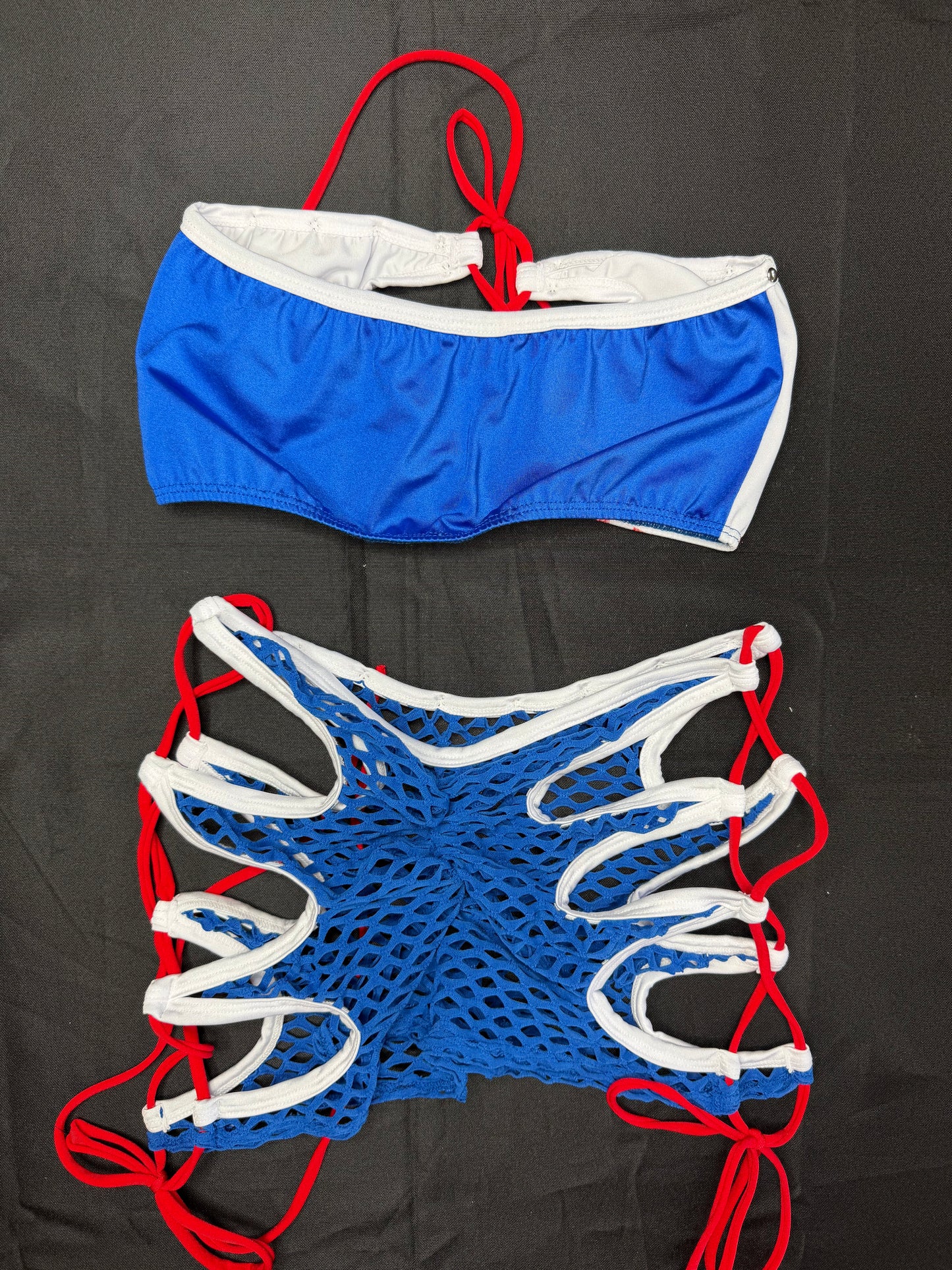 Puerto Rican Flag/Blue/Red Spandex Three-Piece Lingerie Outfit