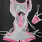 Metallic Baby Pink Spandex/White Mesh Romper Lingerie Outfit