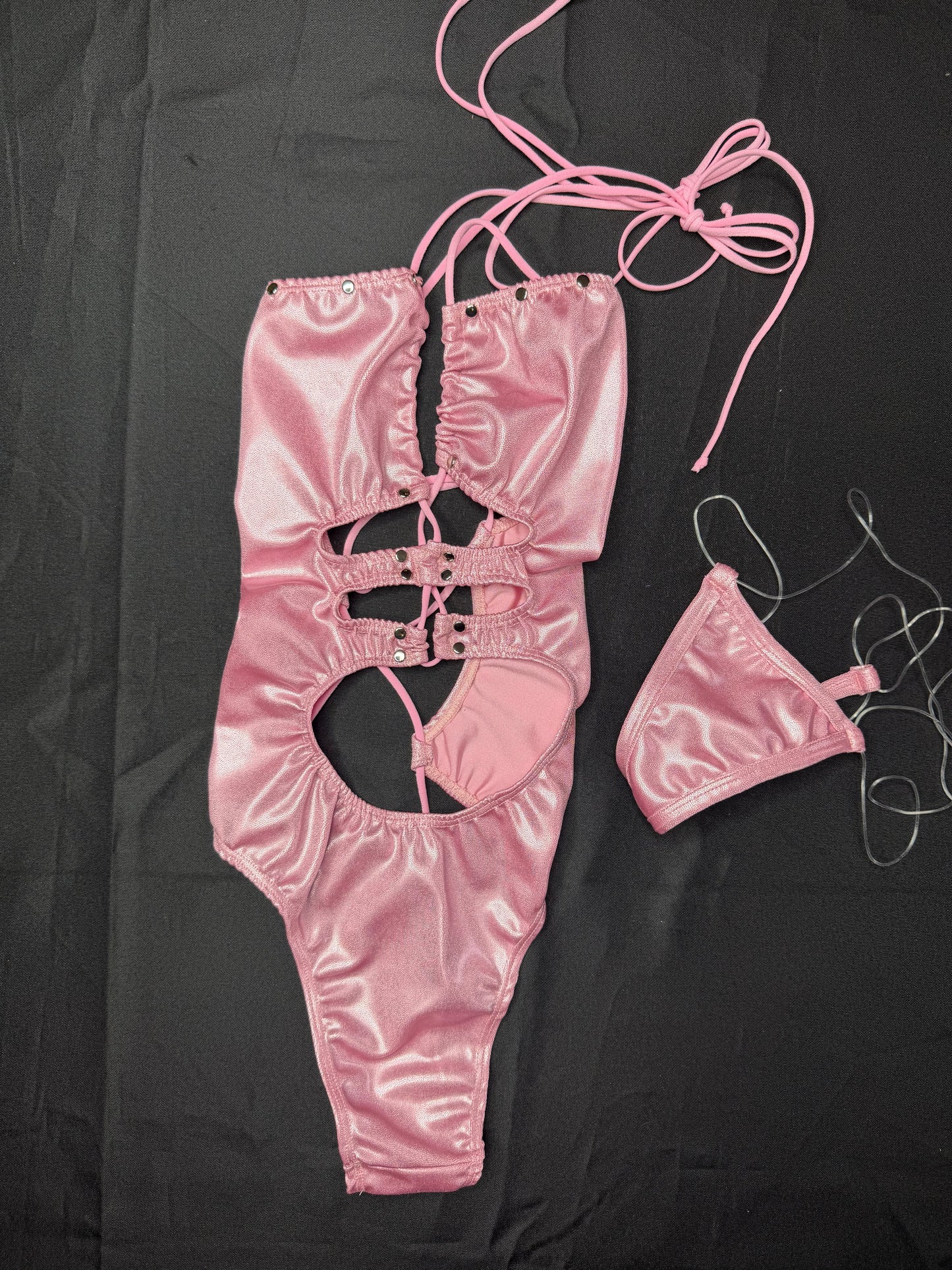 Pink Spandex One-Piece Lingerie Outfit