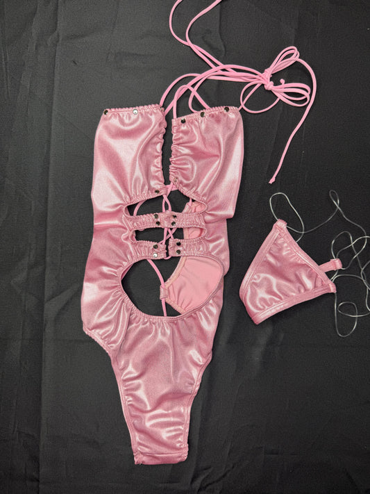 Pink Spandex One-Piece Lingerie Outfit
