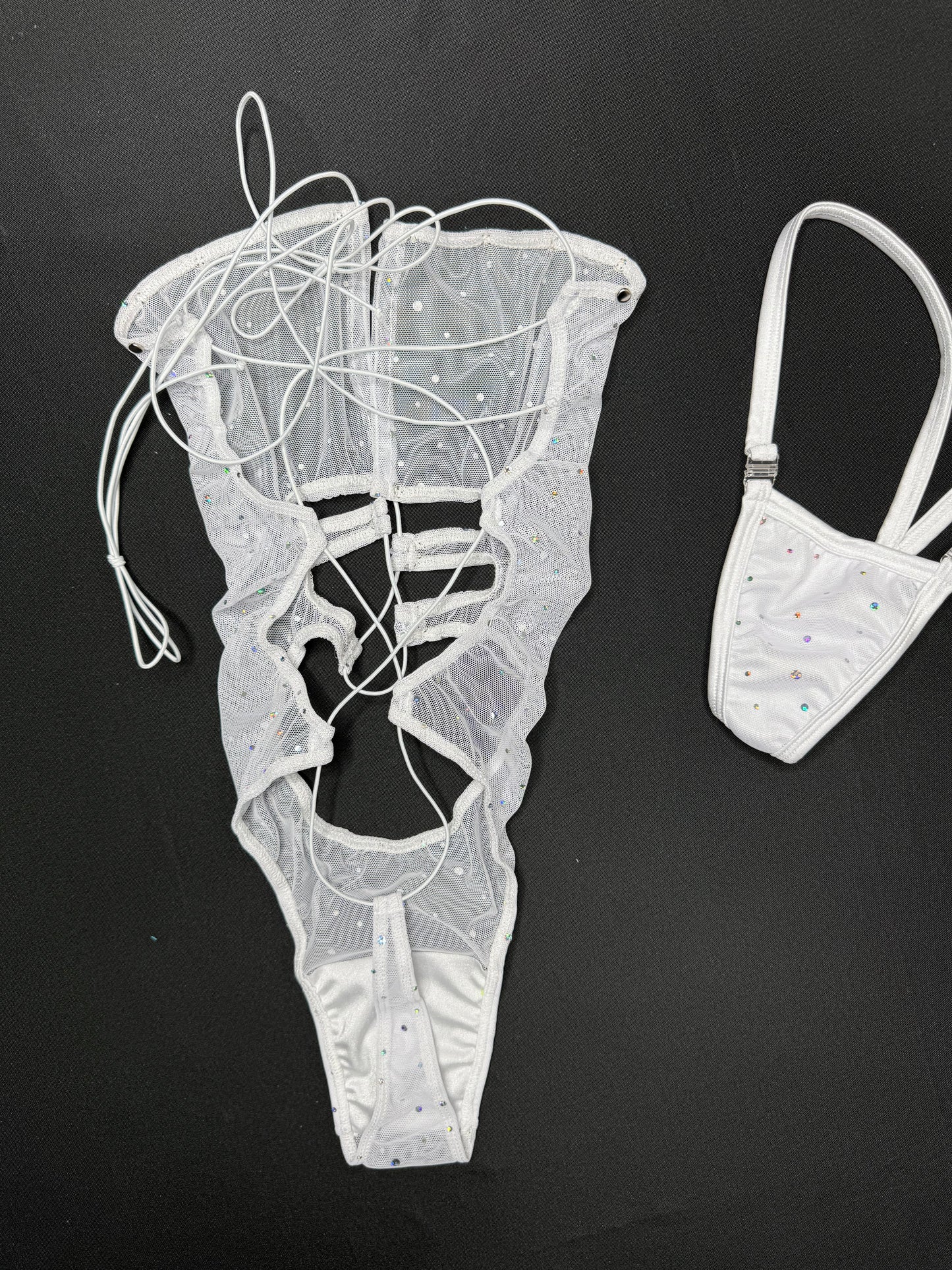 White Sparkle Mesh One-Piece Lingerie Outfit