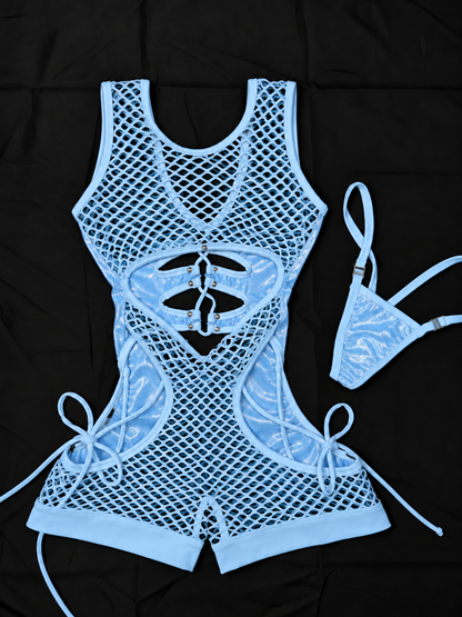Baby Blue Net & Mystique Baby Blue Romper Lingerie Outfit