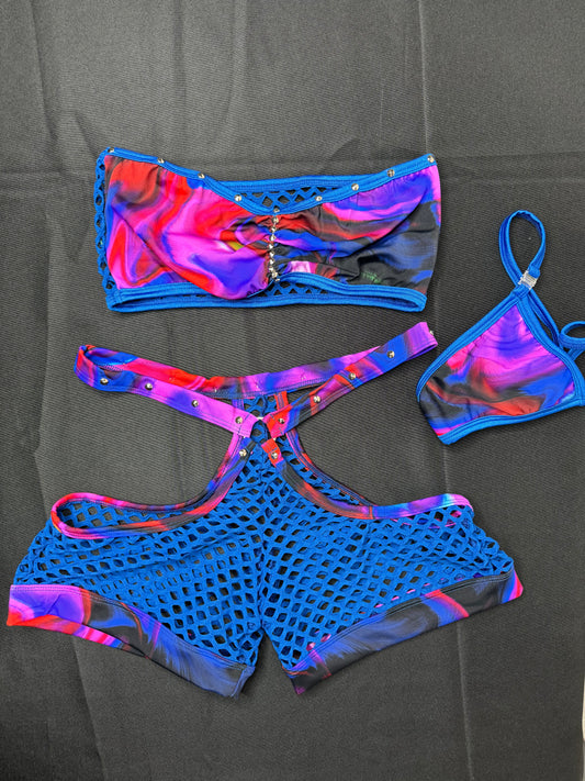 Purple/Royal Blue Lava Lamp Tube Top Two-Piece Exotic Dancer Outfit