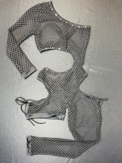 Black Fishnet Single Leg/Arm Full Body Suit Lingerie Outfit