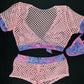 Metallic Purple/Pink Spandex/Baby Pink Fishnet Two-Piece Shorts Lingerie Outfit
