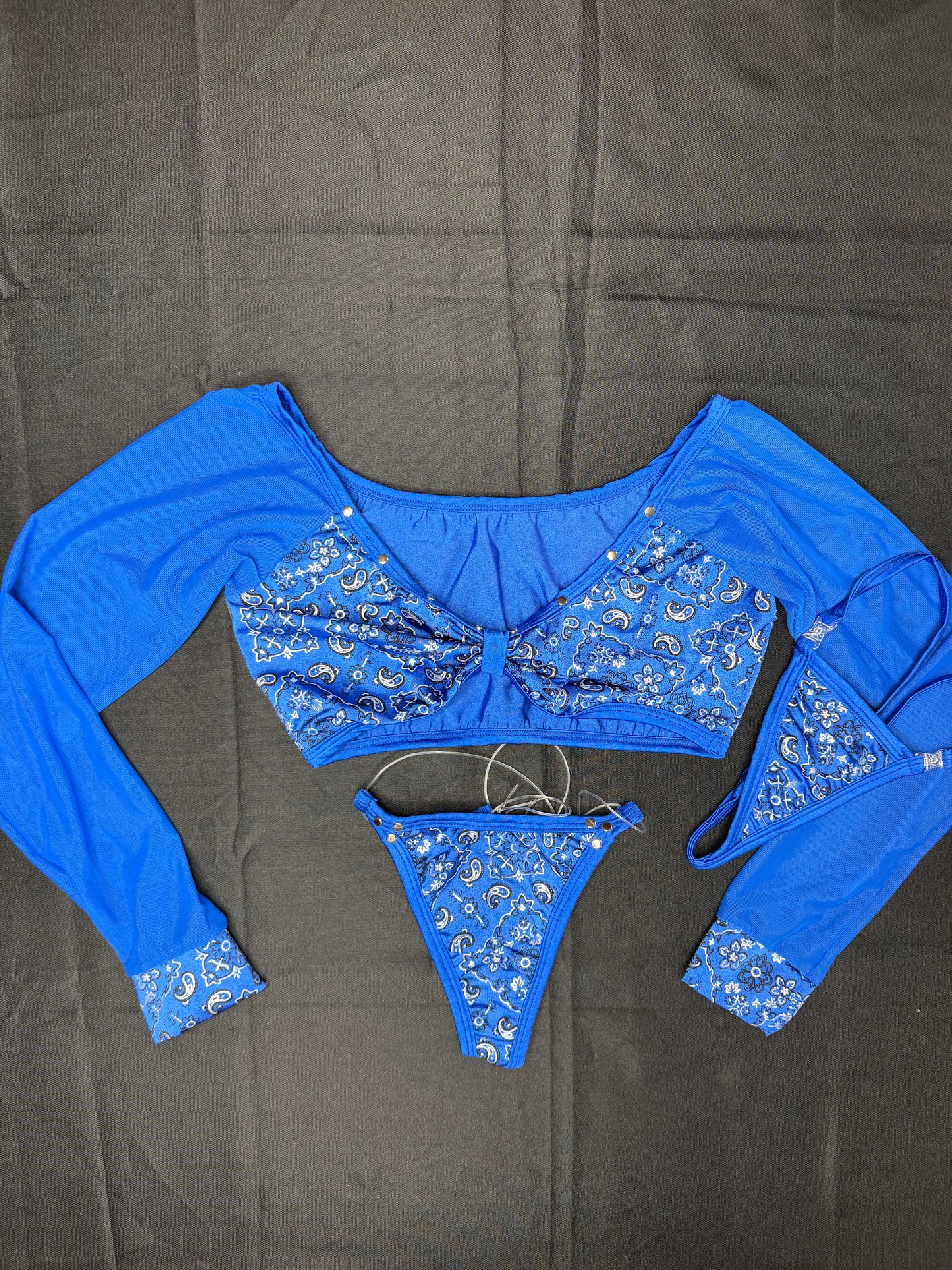 Blue Bandana Spandex/Blue Mesh Two-Piece Lingerie Outfit