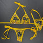 Designer/Gold Spandex Two-Piece Bikini Lingerie Outfit