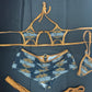 Black Harley/Copper Spandex Three-Piece Star Top/Shorts & Garters Outfit