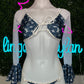 Denim Print/White Mesh Stripper Outfit