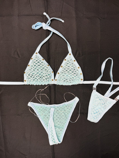 Baby Blue Spandex Two-Piece Bikini Lingerie Outfit