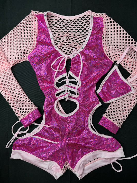 Hot Pink/Baby Pink Bartender Romper Outfit