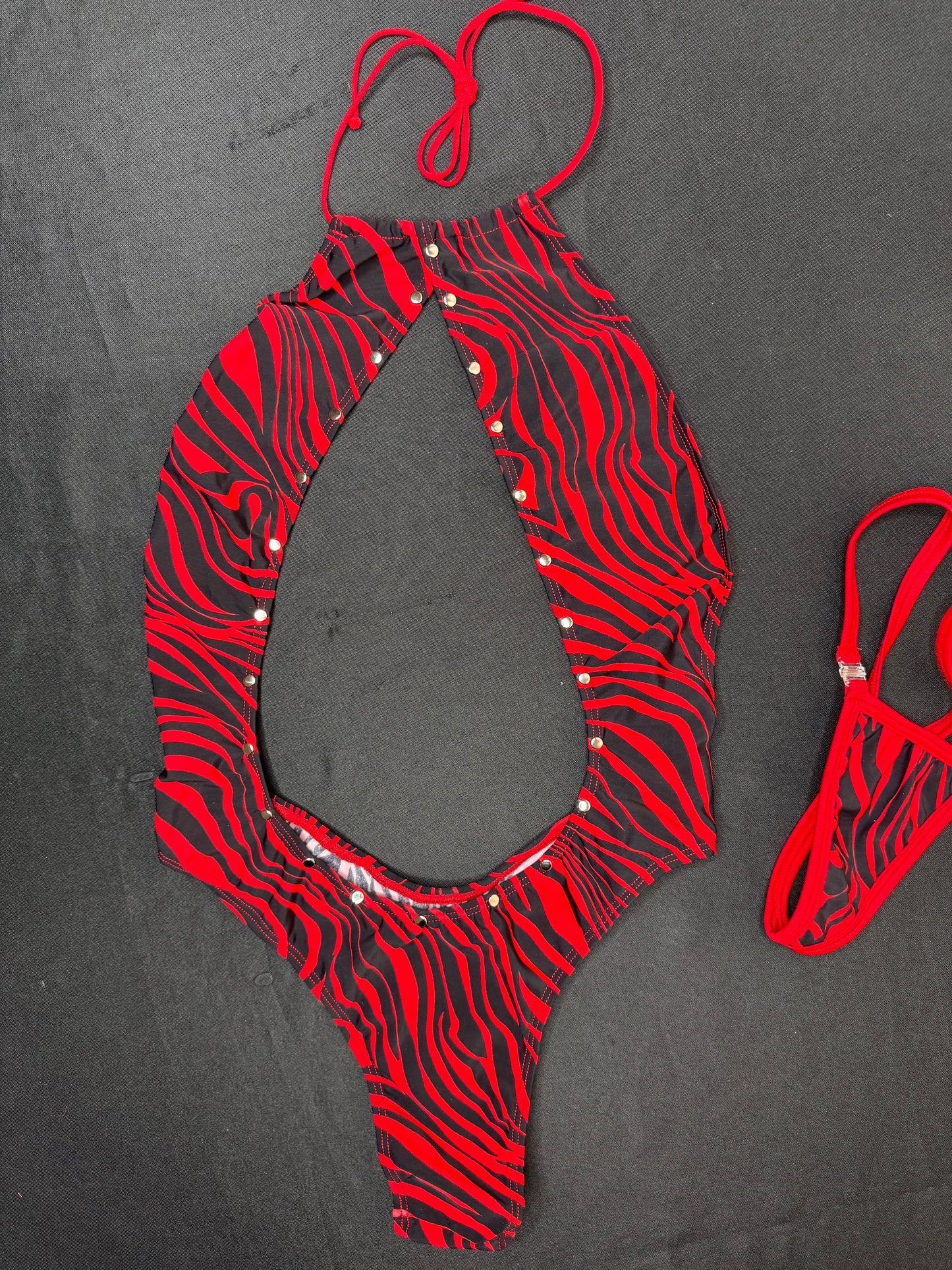 Red/Black Animal Print One-Piece Lingerie Outfit