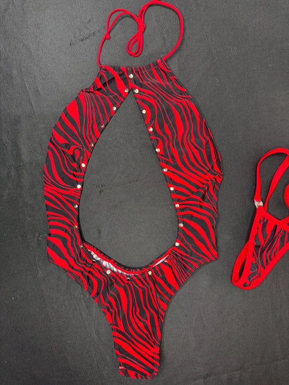 Red/Black Animal Print One-Piece Lingerie Outfit