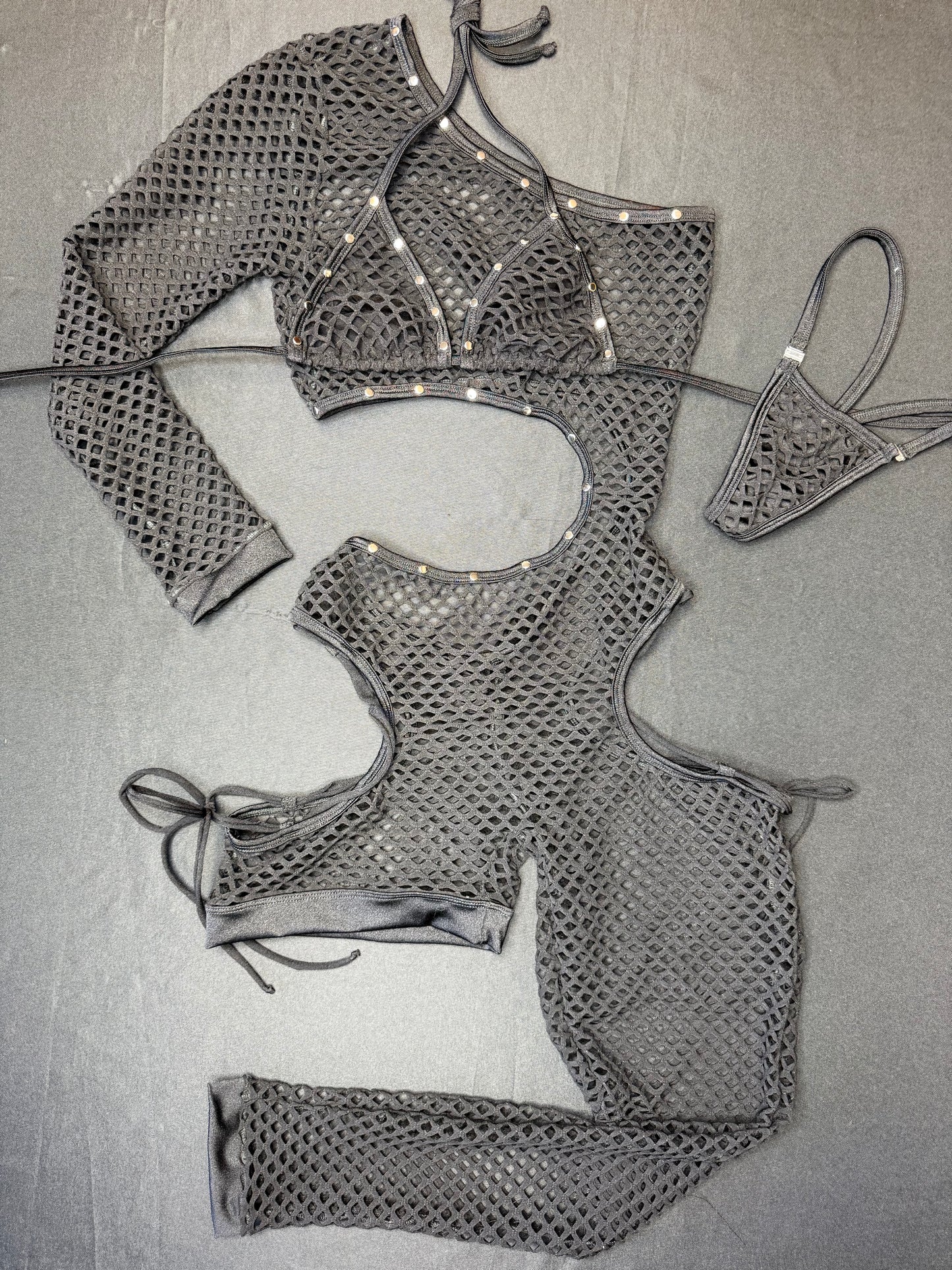 Black Fishnet Single Leg/Arm Full Body Suit Lingerie Outfit