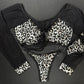 Silver Cheetah Animal Print/Black Mesh Two-Piece Long Sleeve/Bikini Bottoms Two-Piece Lingerie Outfit