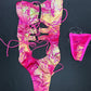 Pink/Yellow Print One-Piece Lingerie Outfit