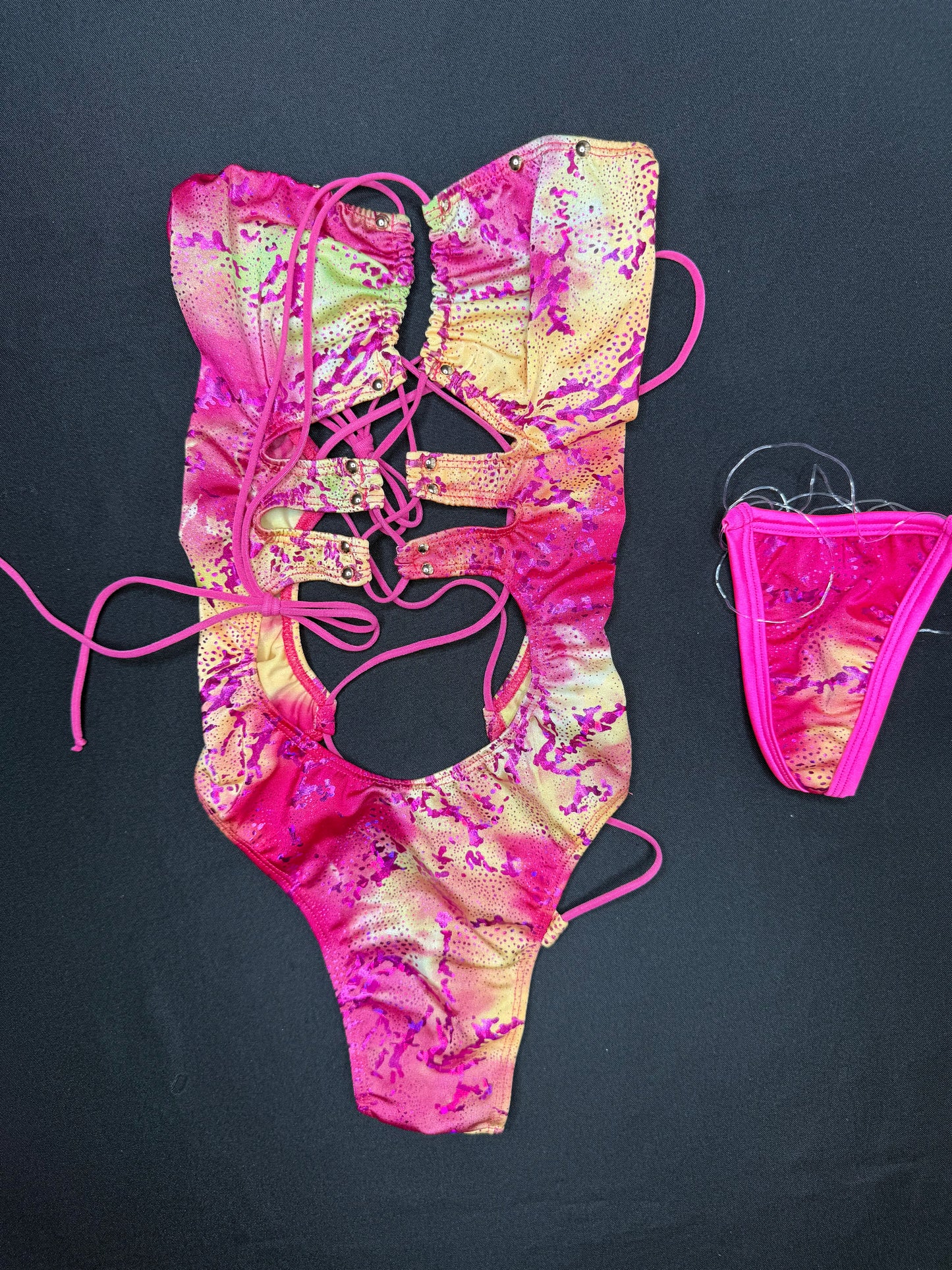 Pink/Yellow Print One-Piece Lingerie Outfit