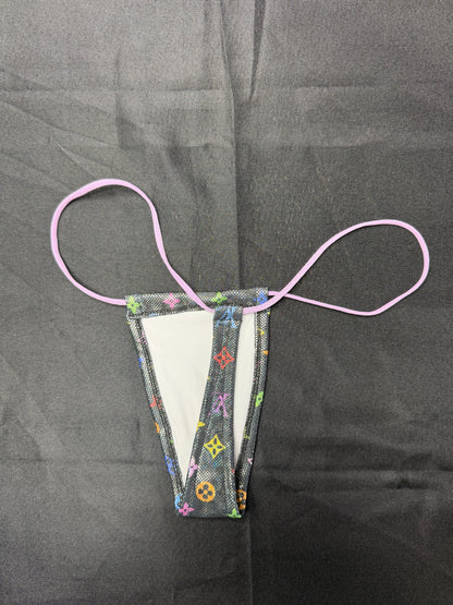 Black/Lavender Designer Spandex Two-Piece Micro Bikini Lingerie Outfit