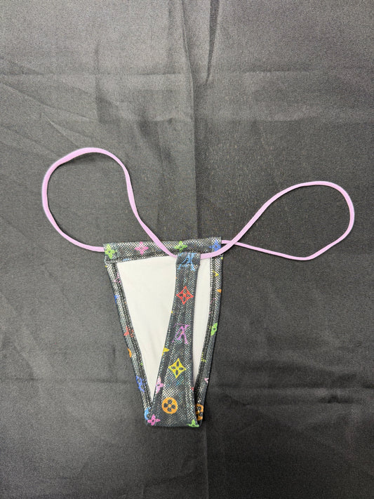 Black/Lavender Designer Spandex Two-Piece Micro Bikini Lingerie Outfit