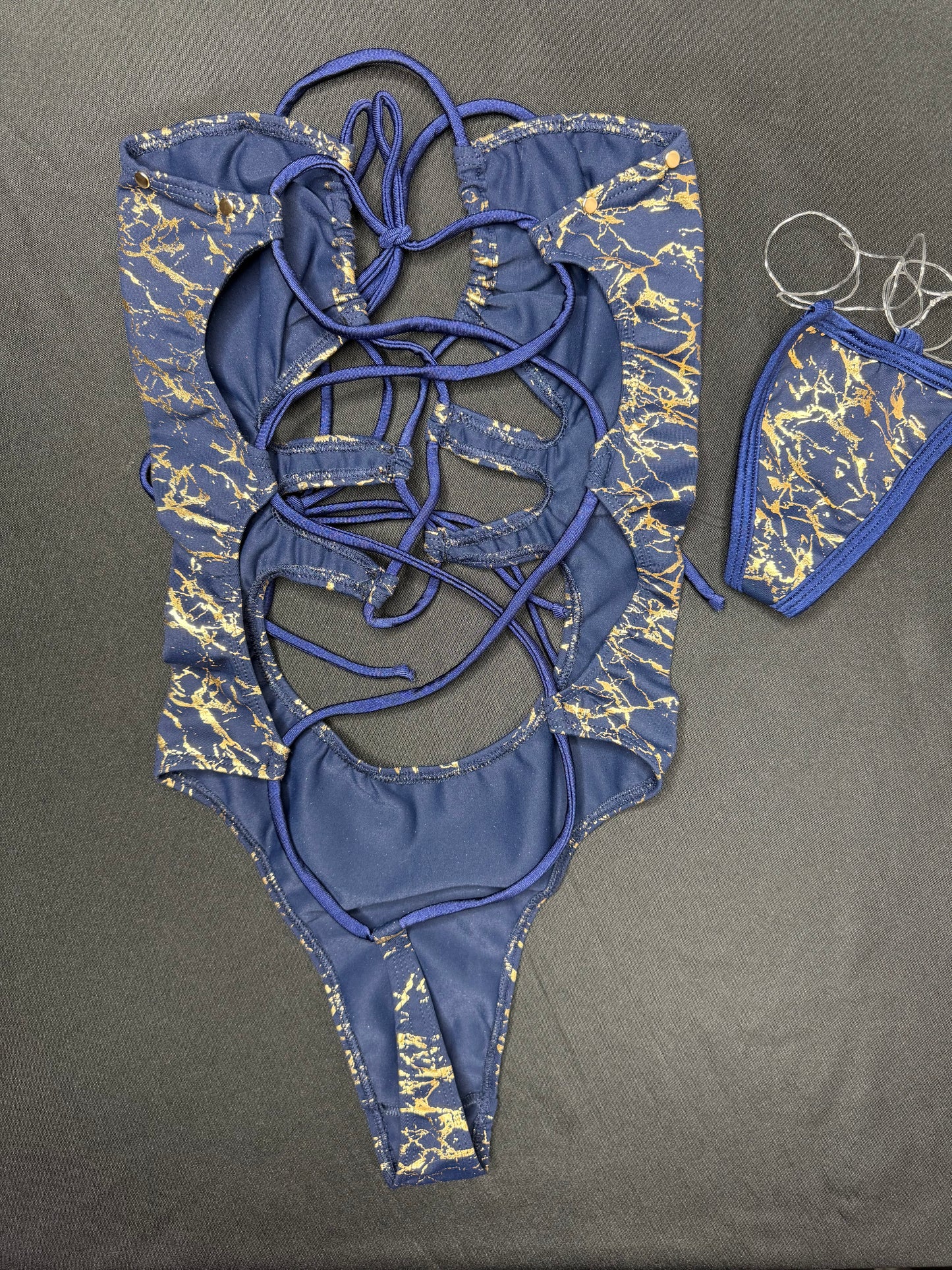 Royal Blue/Gold Spandex One-Piece Lingerie Outfit