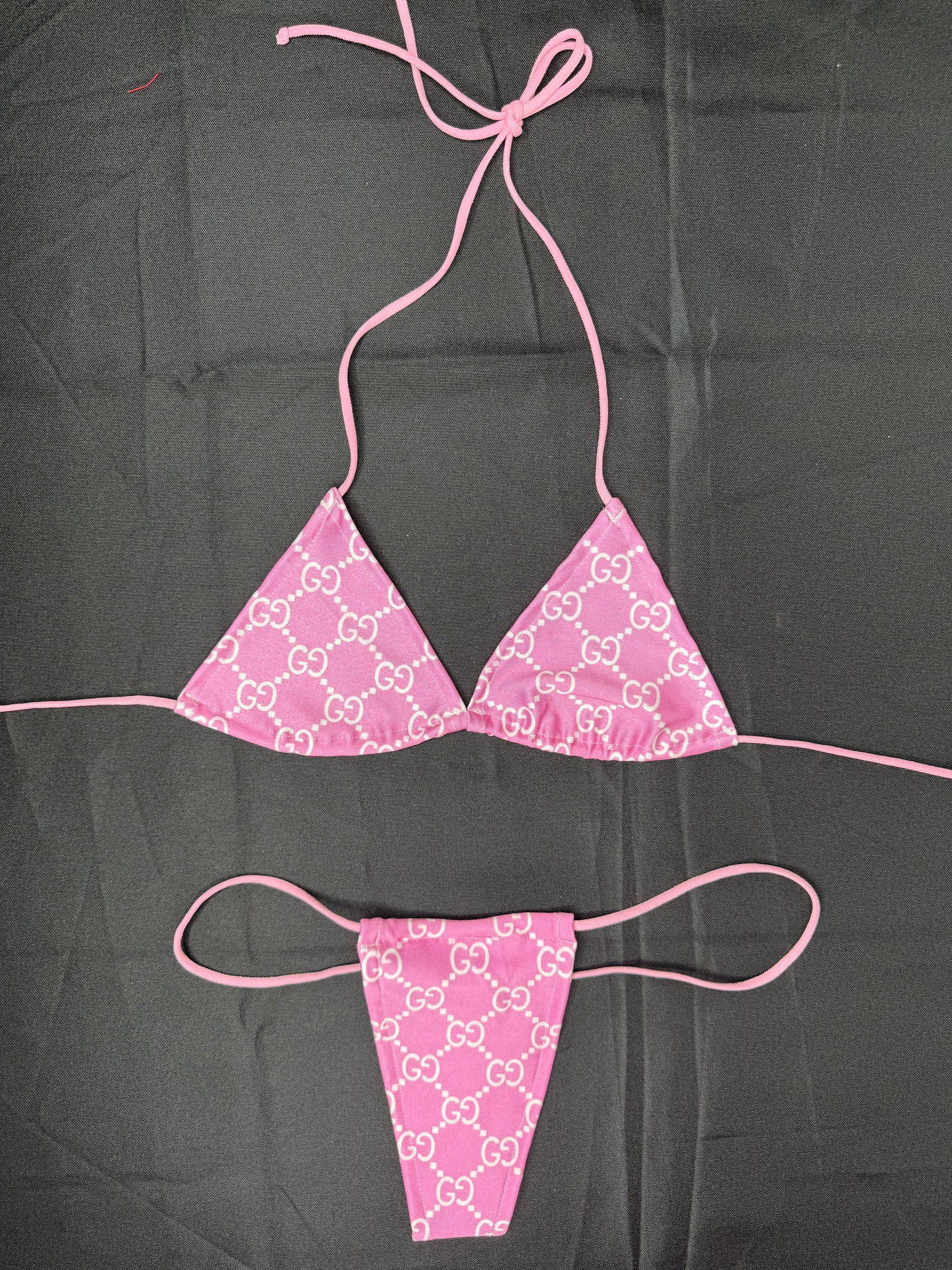 Baby Pink Designer Spandex Micro Bikini Two-Piece Lingerie Outfit