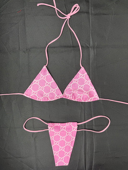 Baby Pink Designer Spandex Micro Bikini Two-Piece Lingerie Outfit