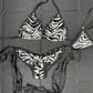 Black/Silver Animal Print Spandex Bikini Top/Side-Tie Bikini Bottoms Lingerie Outfit