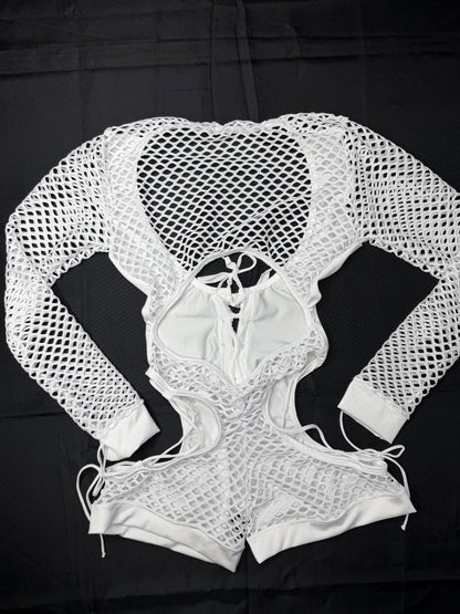 White Spandex Romper Lingerie Outfit