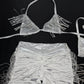 Chrome Spandex/White Mesh Two-Piece Lingerie Outfit