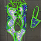 Tie-Dye Lime Green Spandex One-Piece Lingerie Outfit