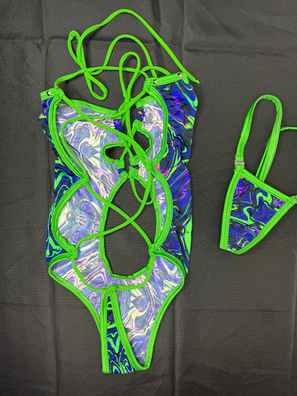Tie-Dye Lime Green Spandex One-Piece Lingerie Outfit