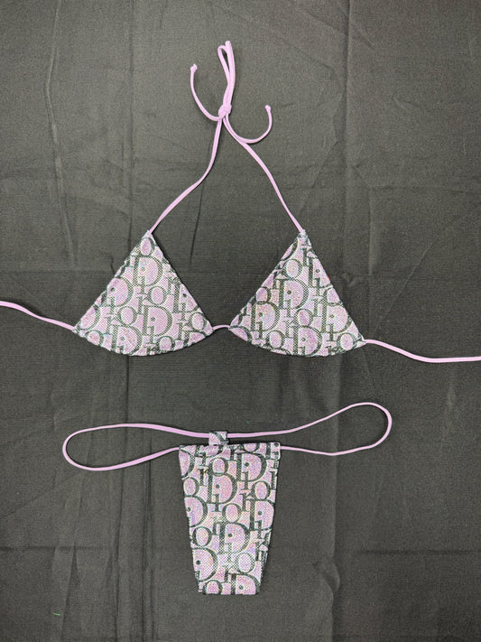 Designer Lavender Holographic Micro Bikini Lingerie Outfit