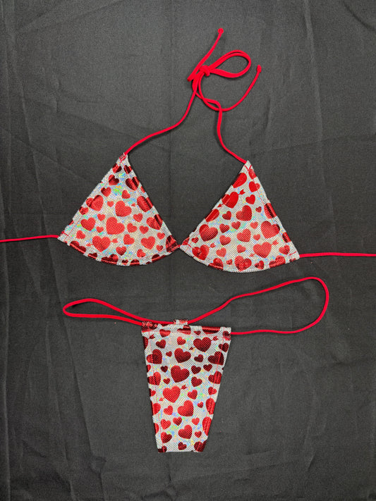 Metallic Hearts Spandex Micro Bikini Lingerie Outfit