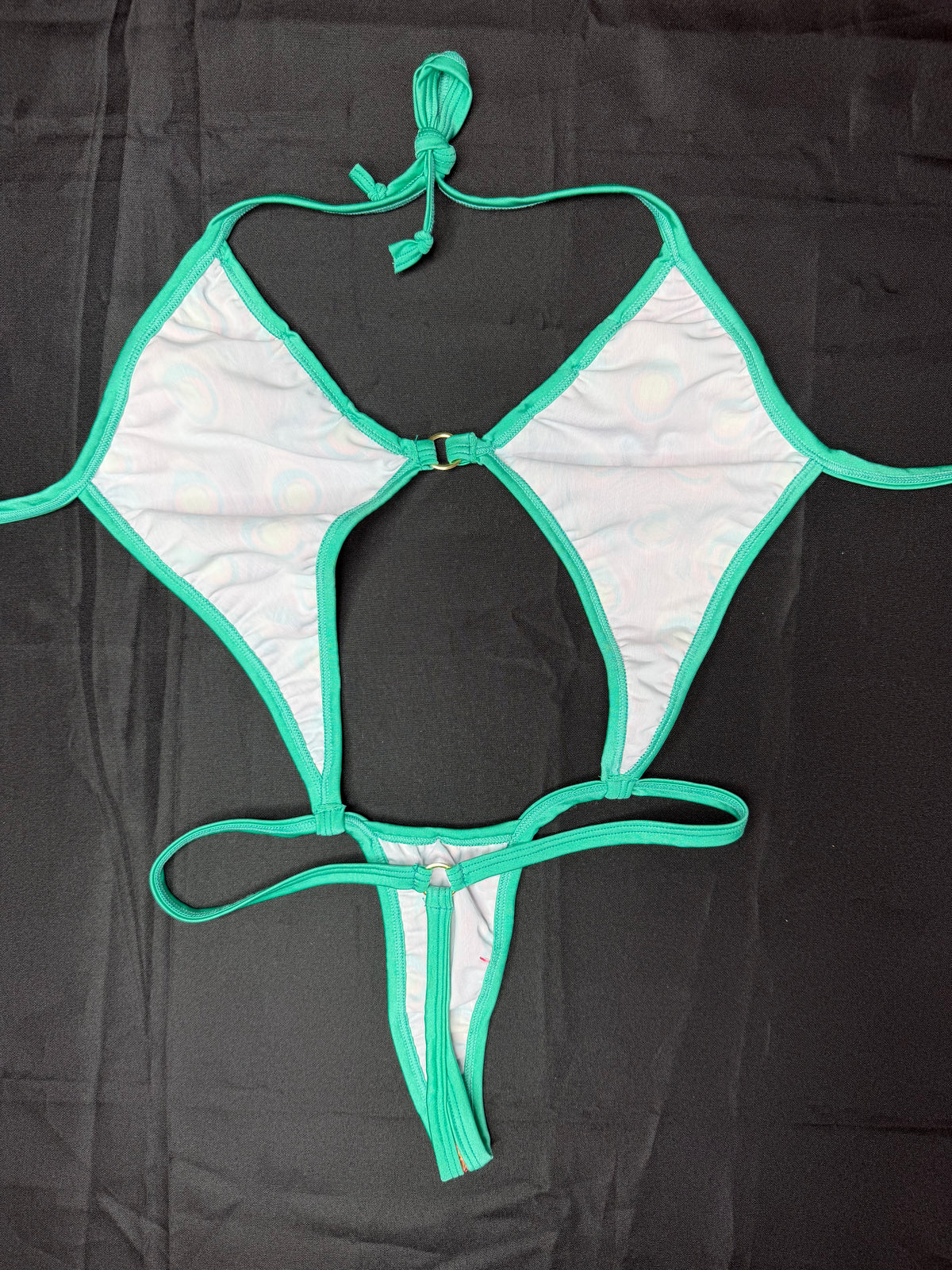 Teal/Peacock Holographic Sling-Shot One-Piece Lingerie Outfit