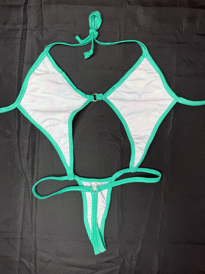 Teal/Peacock Holographic Sling-Shot One-Piece Lingerie Outfit