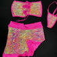 Metallic Pink/Pink Two-Piece Ripped Shorts/Tube Top Lingerie Outfit