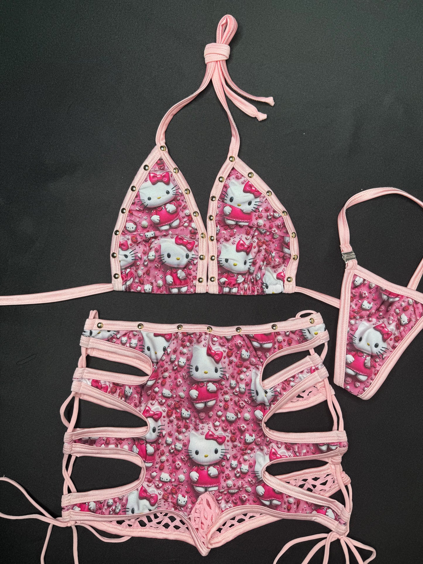 Baby Pink/Pink Kitty Two-Piece Bikini Top/Shorts Lingerie Outfit