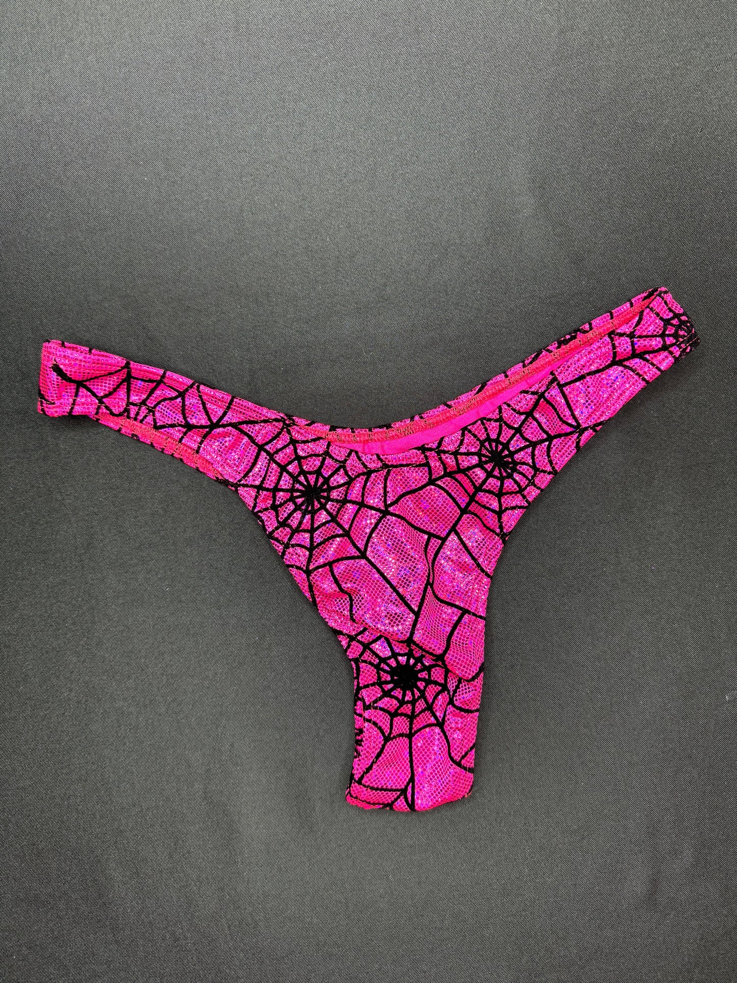 Hot Pink Web/Mesh One-Piece Romper/Cheeky Thong Lingerie Outfit