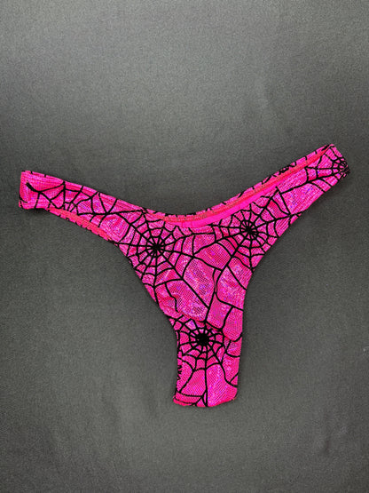 Hot Pink Web/Mesh One-Piece Romper/Cheeky Thong Lingerie Outfit