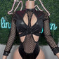 Black Fishnet Spandex Romper Lingerie Outfit